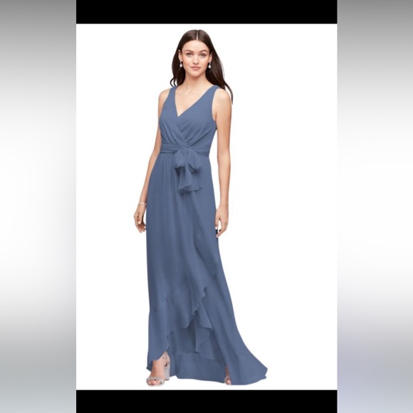 David’s bridal ruffle trim chiffon faux wrap dress - Picture 3 of 4